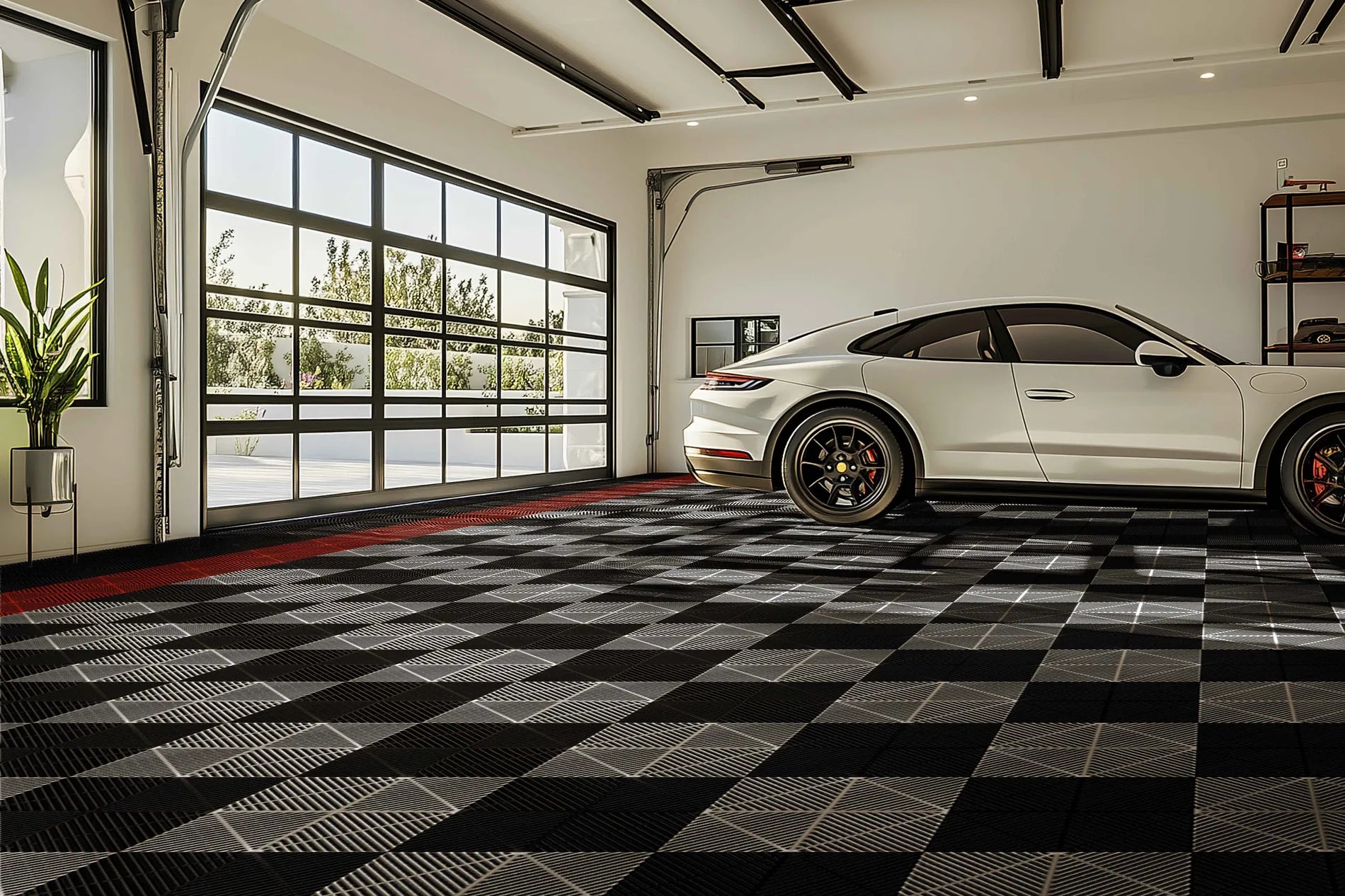 Checkers Interlocking floor tiles in black grey and red