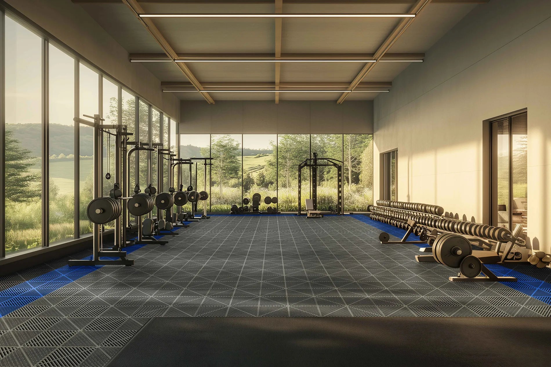 Interlocking Gym flooring In a hillside setting
